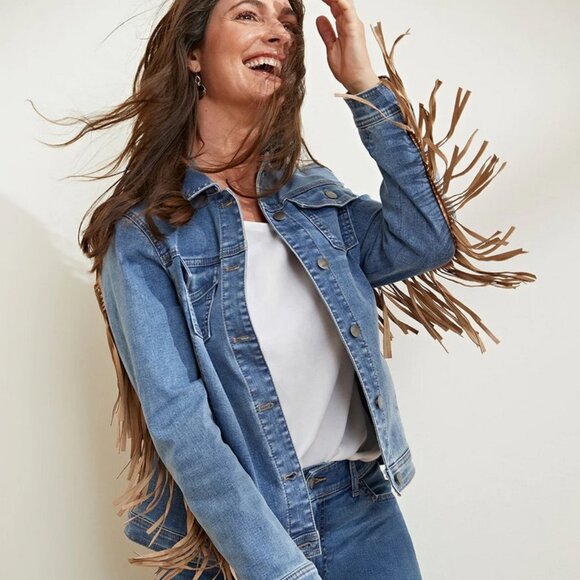 COPY - Chico's Platinum Fringe Denim Jacket - VINTAGE LOOK! NWOT - Picture 11 of 11